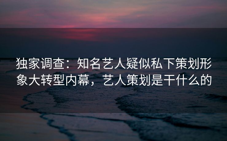 独家调查：知名艺人疑似私下策划形象大转型内幕，艺人策划是干什么的